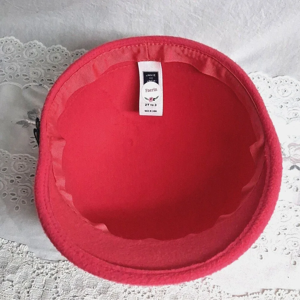 Janie and Jack Faerin Girls 2T-3 Pink Cloche Felt Hat Ribbon Bow